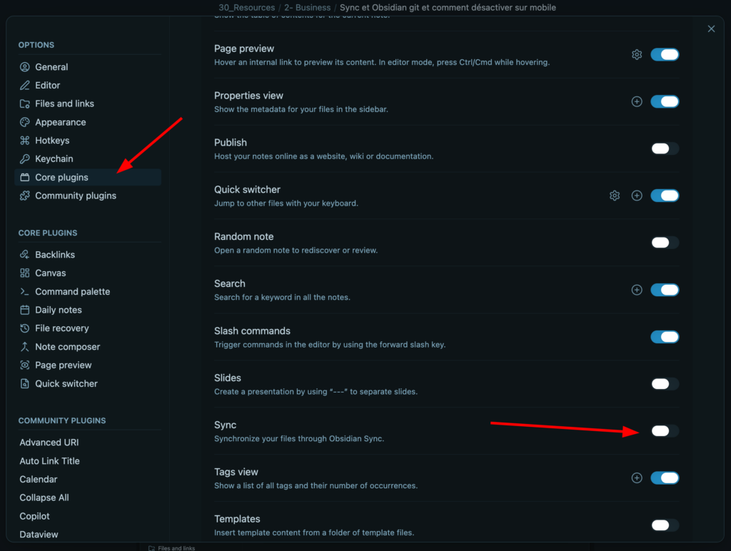 Obsidian core plugins